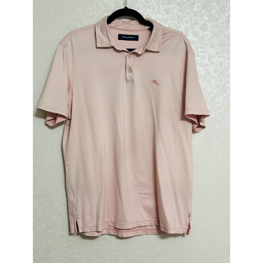 Tommy Bahama Marlin Logo Polo Short Sleeve Shirt Top Pink Pima Cotton Blend L